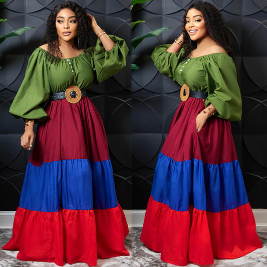 Autumn Breeze Color Block Maxi Dress