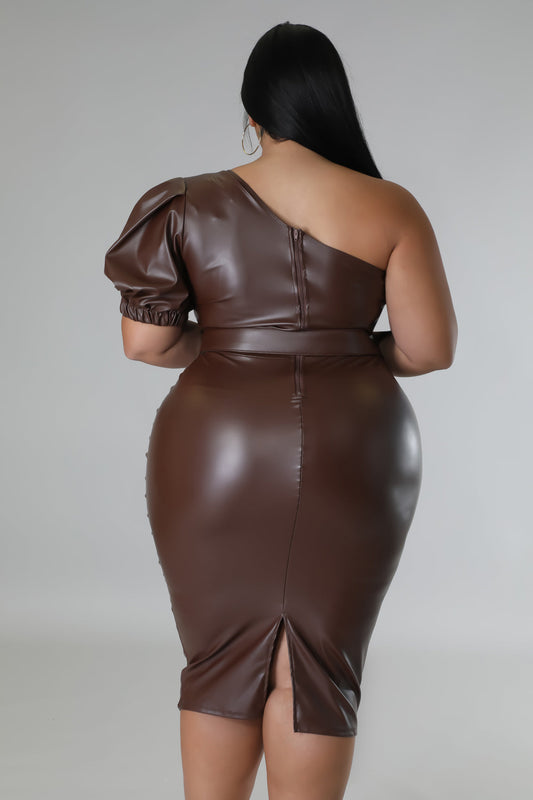 Cold shoulder leather dress