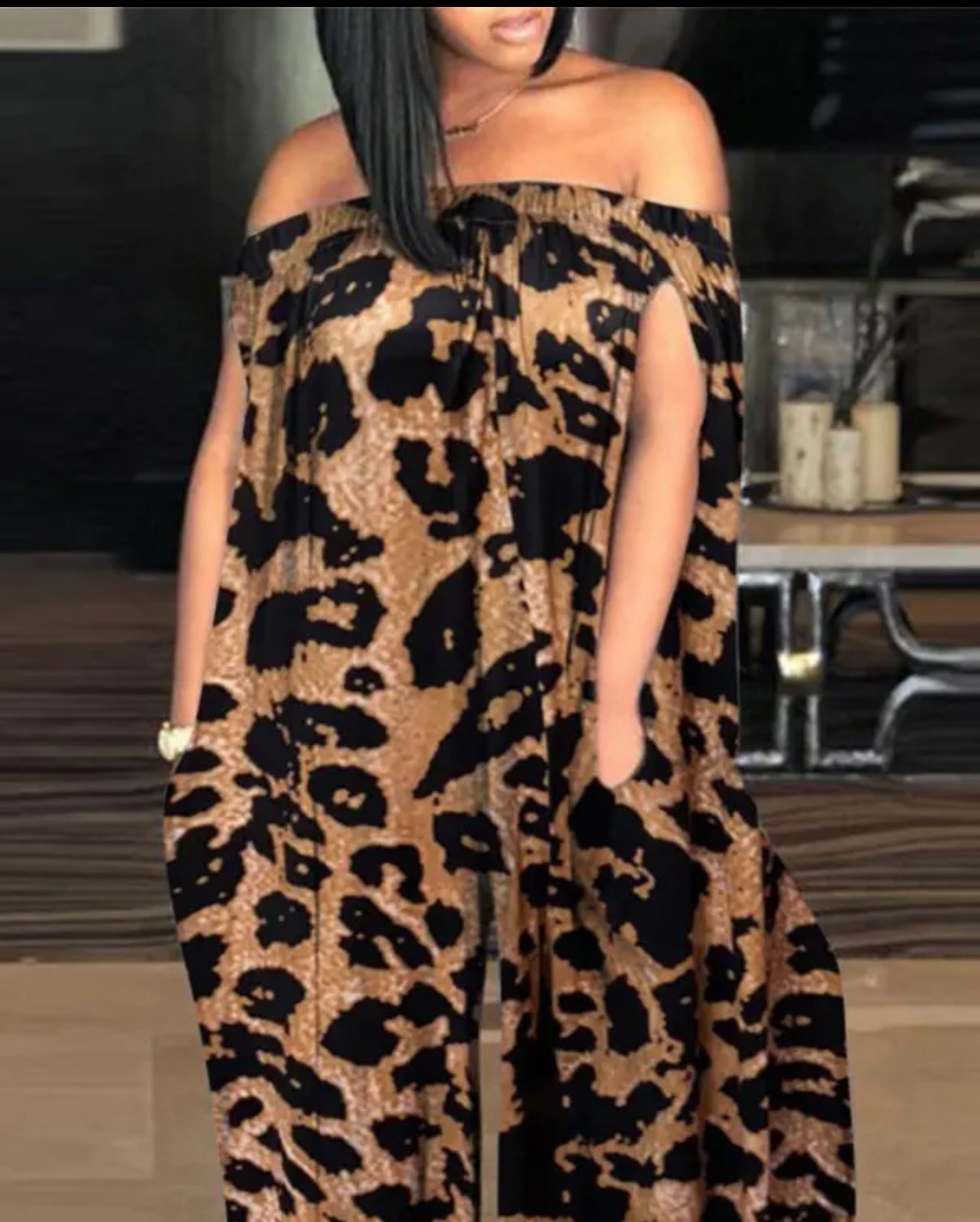Off the shoulder Leopard Jumpsuit