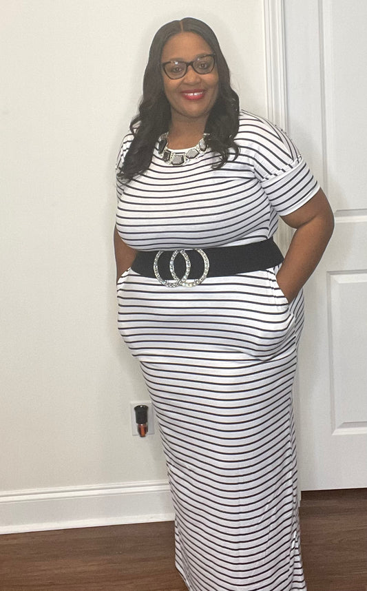 Black and white strip maxi