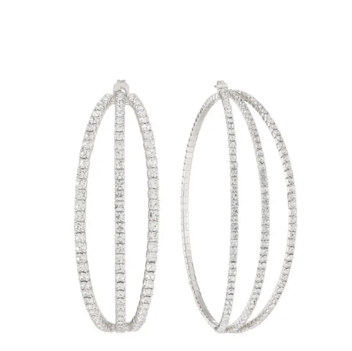 Gold Front 3 Line Rhinestone Hoops