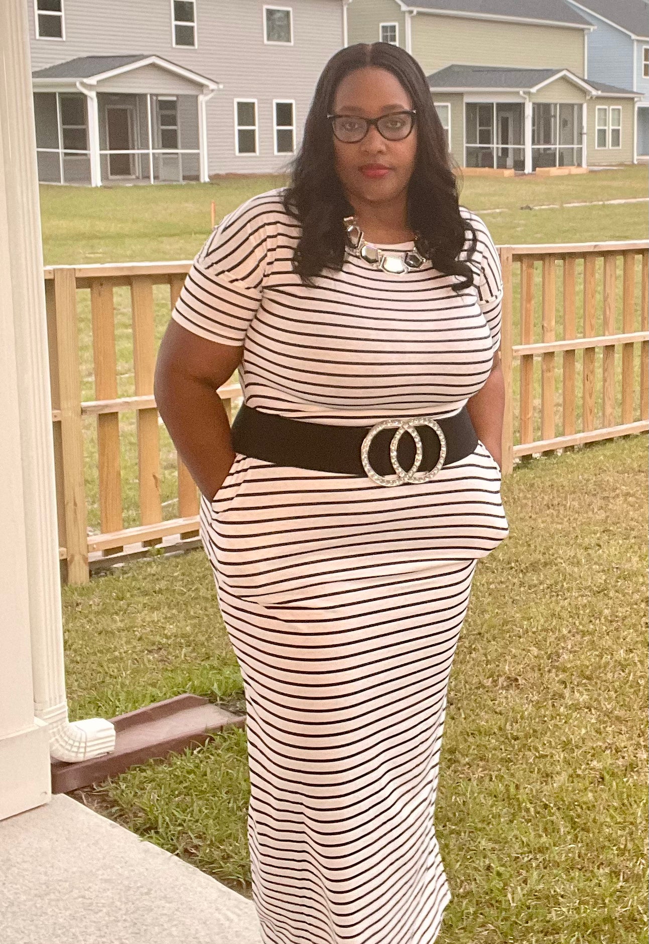 Black and white strip maxi