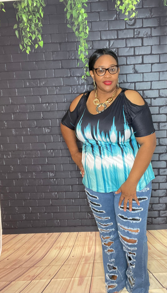 Graphic Print cold shoulder T-shirt (top)