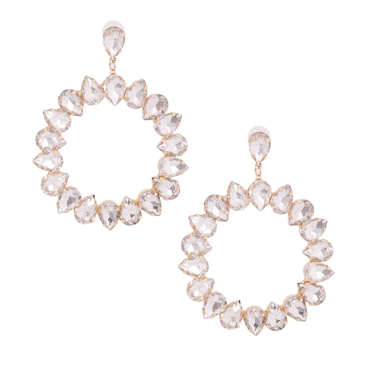 Gold Pear Crystal Wreath Earrings