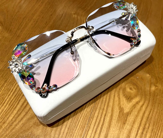 Rimless Bigger Bee Rhinestone Luxury Women Sunglasses