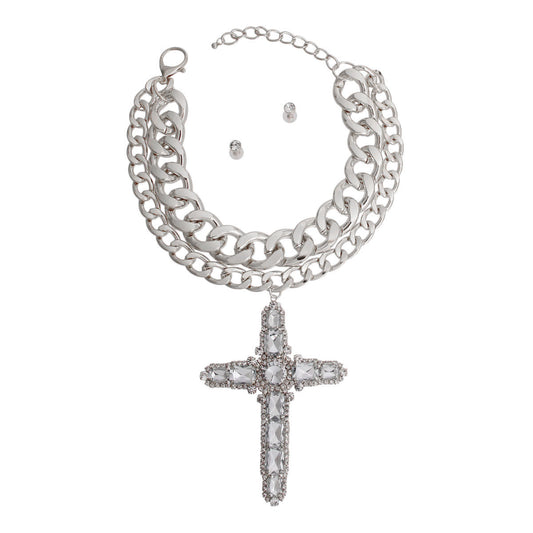 Chunky Silver Jumbo Cross Necklace