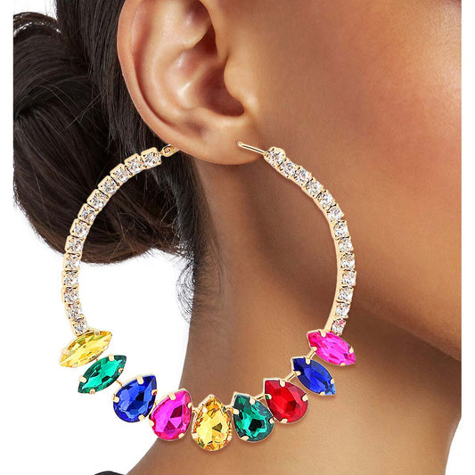 Gold Multi Crystal Rhinestone Hoops