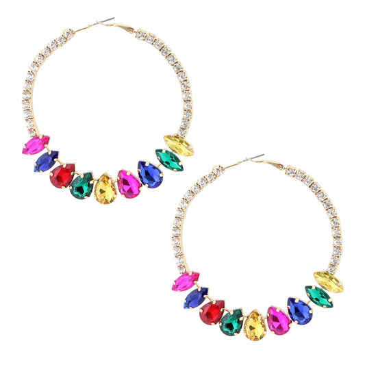 Gold Multi Crystal Rhinestone Hoops